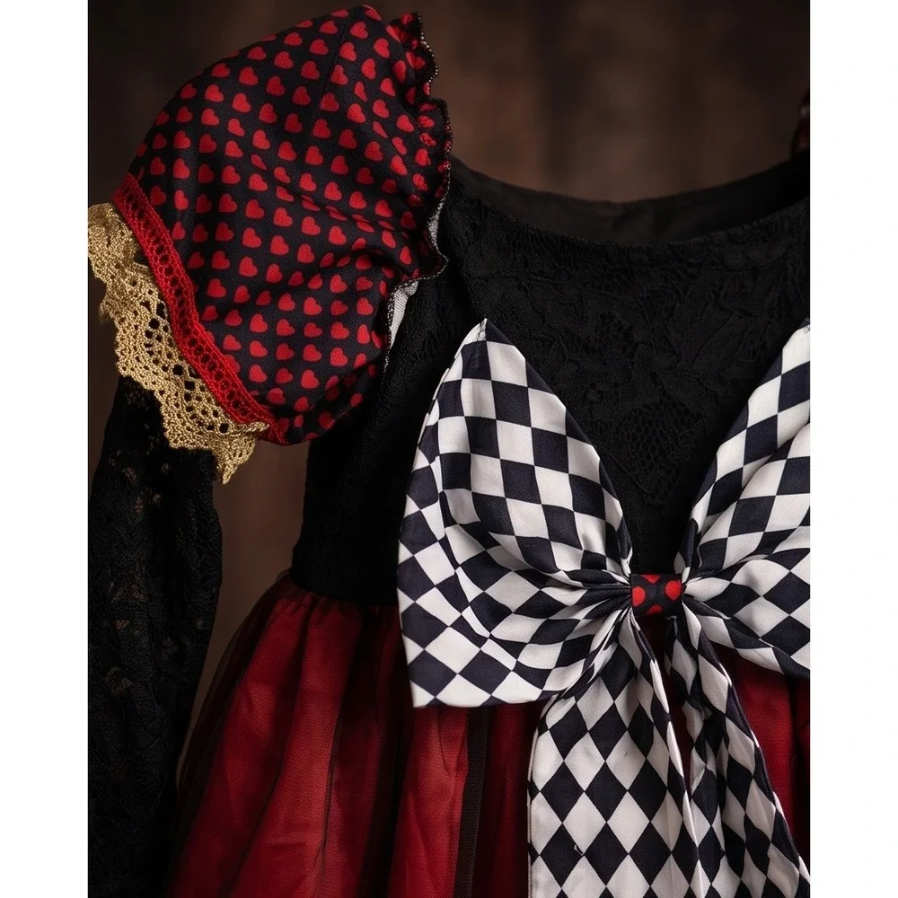 Trish Scully Child Queen of Hearts Costume Dress Red Black Lace Size 12
